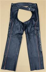 HARLEY DAVIDSON BLACK PERFORATED LEATHER CHAPS WITH ORANGE PIPING